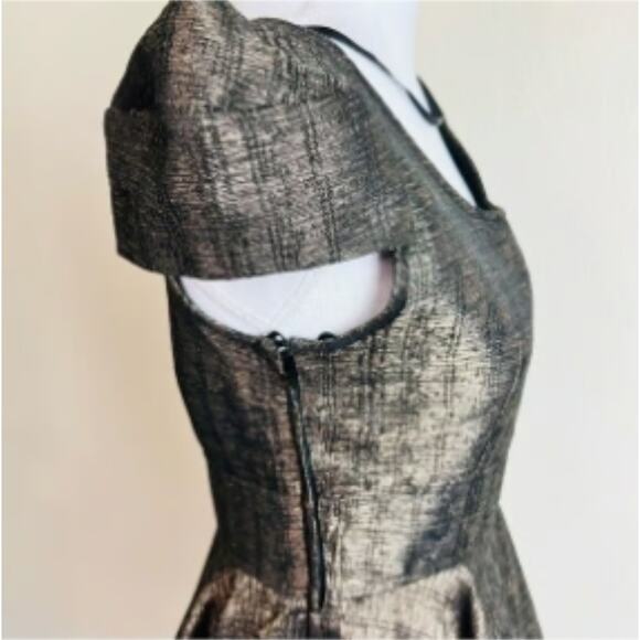 H&M Gold Brown Foil Shift Cap Sleeve Bubble Mini Dress size 4 - Picture 1 of 8